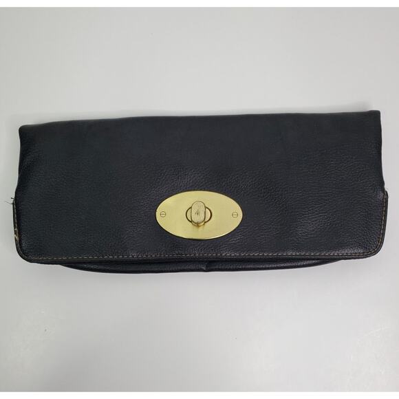 Faux leather clutch pouch twist lock closure with zippered inner pouch - Picture 1 of 9
